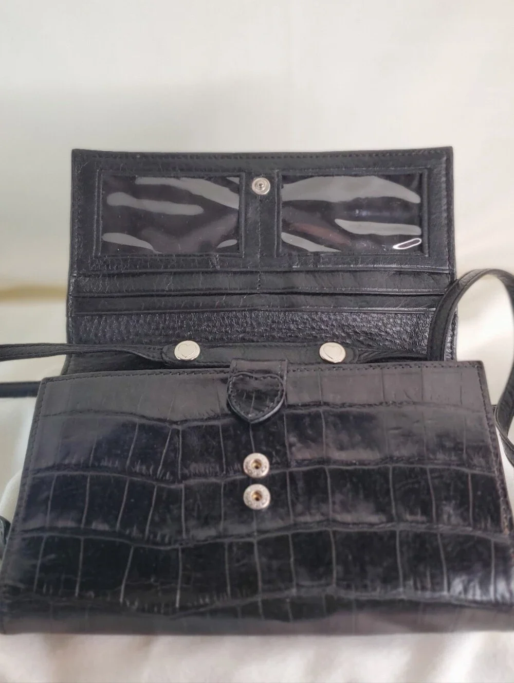 Brighton Black Croc Embossed Crossbody Bag with Heart Detail